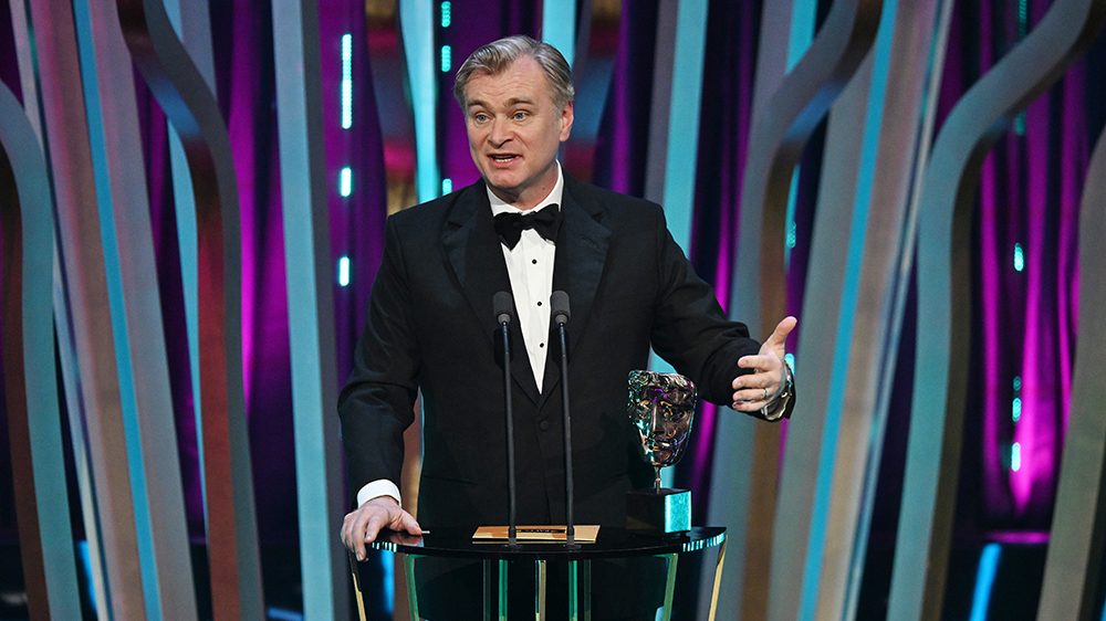 LONDON, ENGLAND - FEBRUARY 18: Christopher Nolan accepts the Director Award for