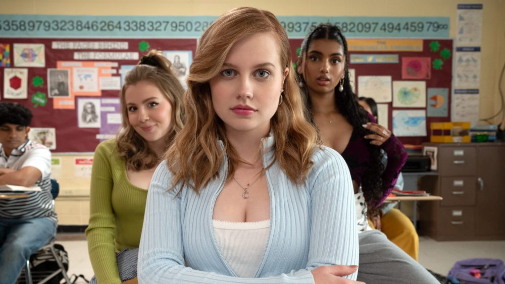 Angourie Rice plays Cady Heron, Bebe Wood plays Gretchen Wieners and Avantika plays Karen Shetty in Mean Girls from Paramount Pictures. Photo: Jojo Whilden/Paramount © 2023 Paramount Pictures.