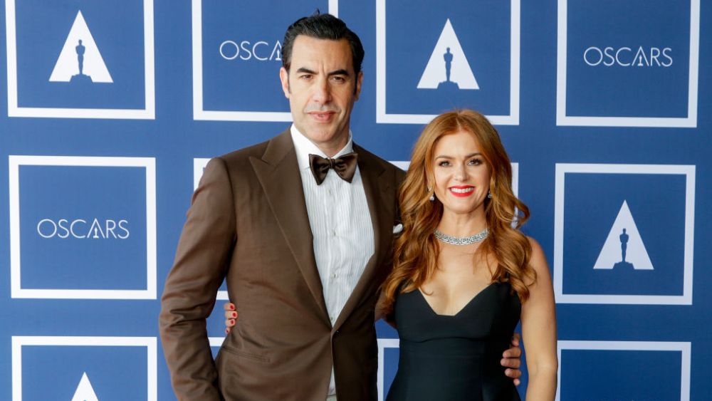 SYDNEY, AUSTRALIA – APRIL 26: Sacha Baron Cohen (L) and Isla Fisher attend a screening of the Oscars on Monday, April 26, 2021 in Sydney, Australia. (Photo by Rick Rycroft-Pool/Getty Images)