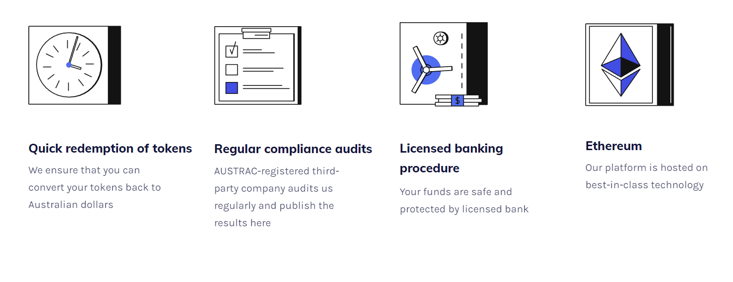 بعض ميزات عملة AUDT الرقمية