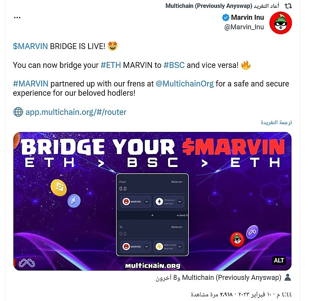 شبكة Multichain تعلن عن تشغيل جسر MARVIN