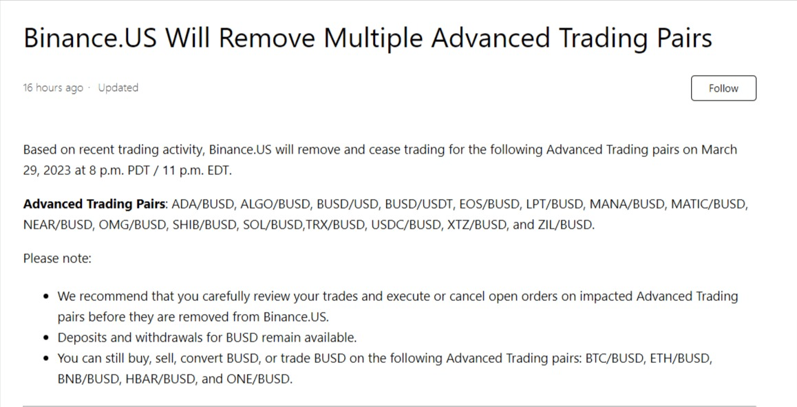 منشور رسمي على مدونة Binance.US