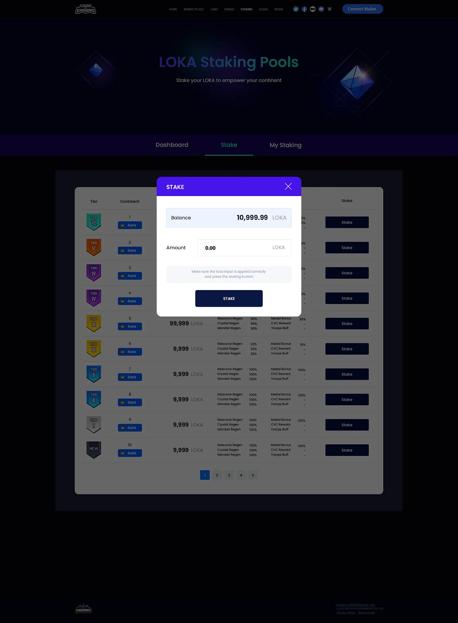 إضافة خدمة Staking على موقع لعبة LOKA الرقمية