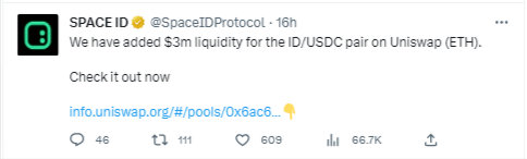 منصة Space ID تقوم بإضافة سيولة جديدة إلى زوج تداول ID/USDC