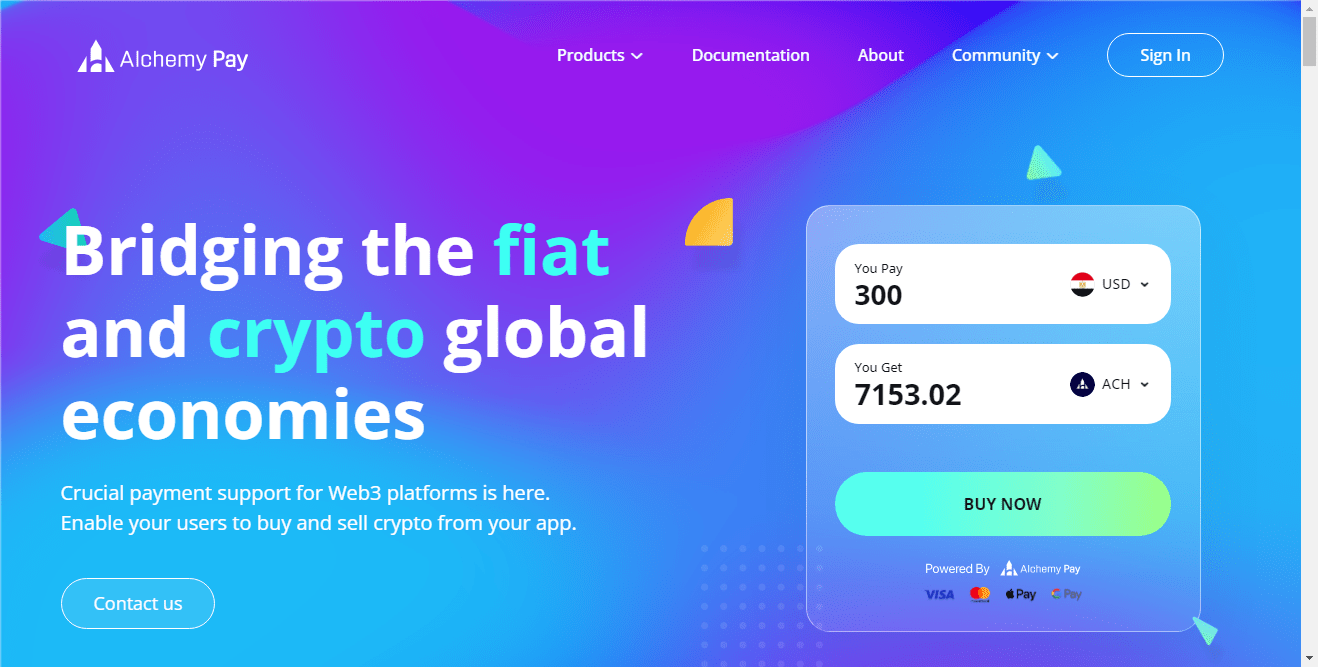 صورة واجهة الموقع الرسمي لمنصة Alchemy Pay للمدفوعات