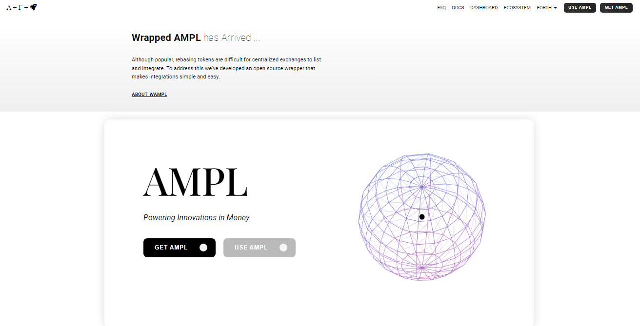 واجهة  الموقع الرسمي لمنصة Ampleforth اللامركزية