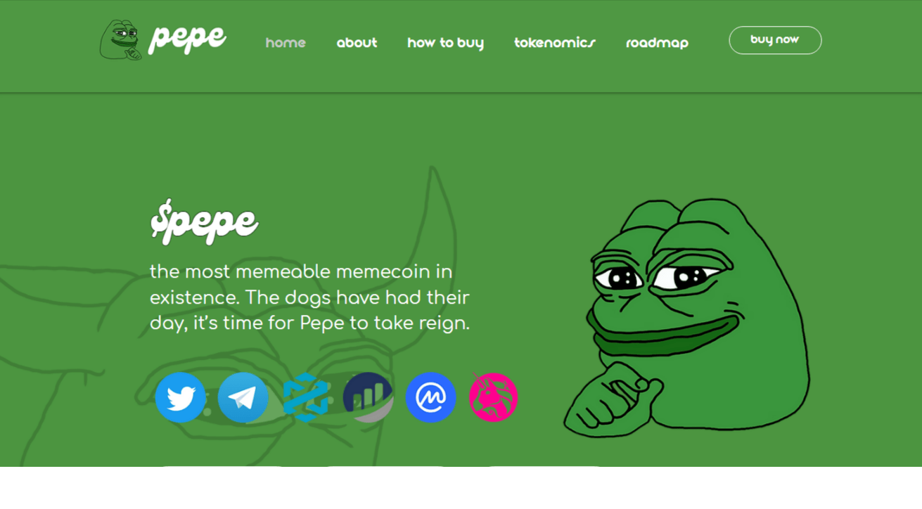 صورة واجهة الموقع الرسمي لعملة PEPE الميمية الرقمية