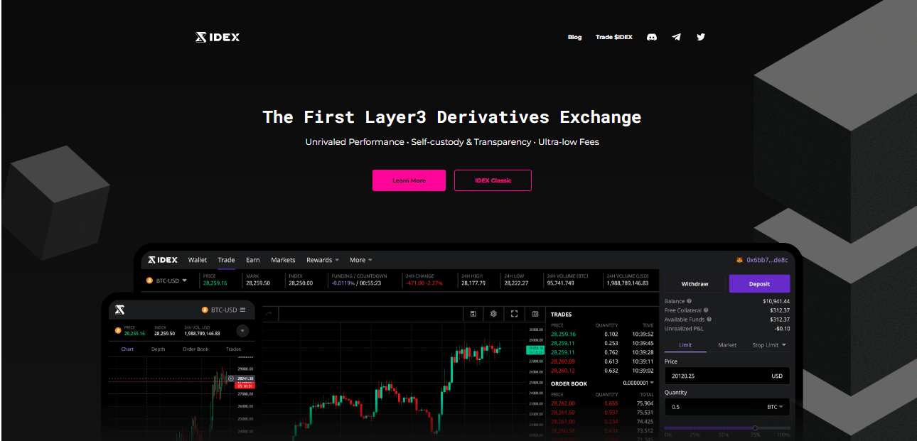 صورة واجهة الموقع الرسمي لمنصة IDEX اللامركزية