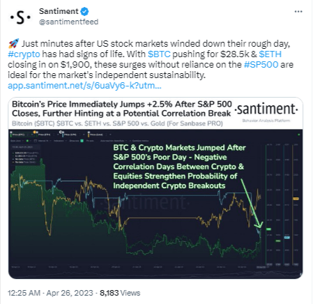 منصة Santiment تشير إلى إعادة كسب البيتكوين ثقة المستخدمين