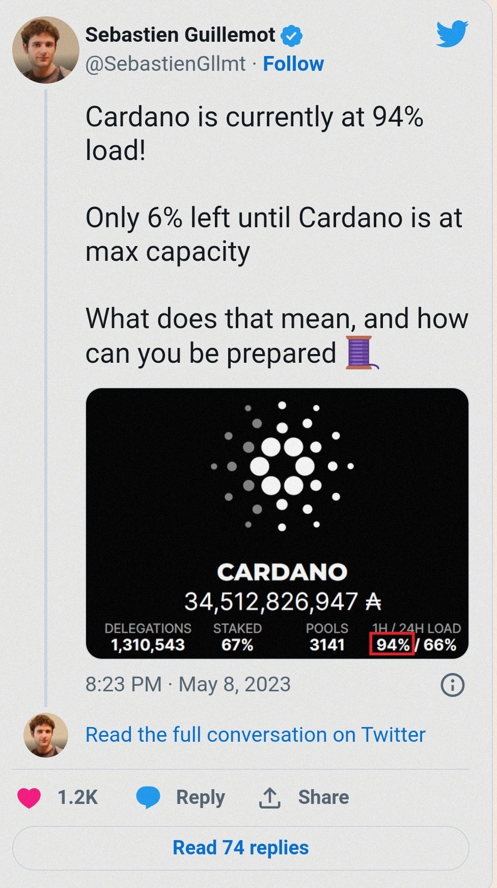 المؤسس المشارك لشركة dcSpark والمساهم في منصة Cardano عبر حسابه الرسمي على موقع تويتر