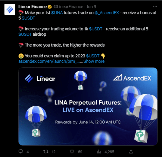 صورة أحدث تويتة لمنصة Linear Finance على تويتر