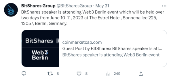 صورة أحدث تويتة لمنصة Bitshares