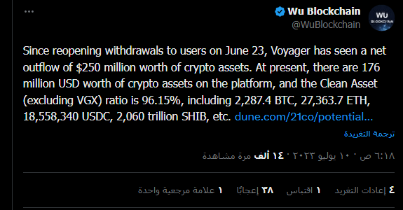 تغريدة Wu Blockchain