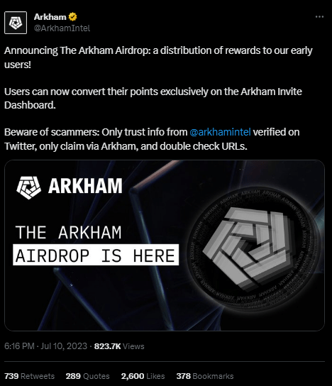 منصة Arkham تعلن عن حدث إسقاط جوي (إيردروب).