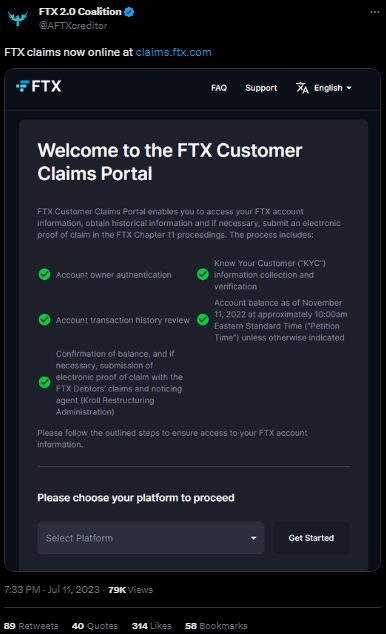 منصة FTX تبدأ بإعادة أموال المستخدمين.