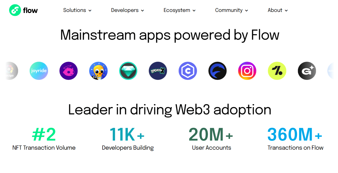 صورة لبعض التطبيقات التي تم تطويرها بواسطة شبكة Flow