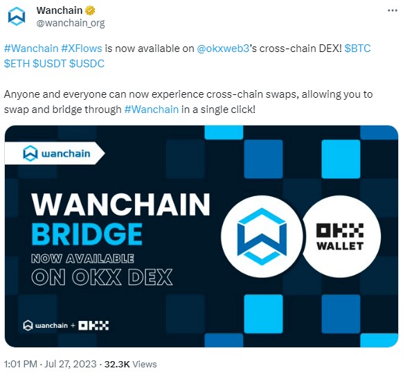 منصة Wanchain تعلن عن شراكتها مع منصة OKX العالمية