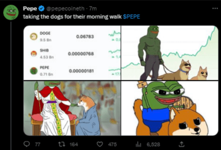 صورة PEPE تصطحب الكلاب في أحدث تغريدة على تويتر