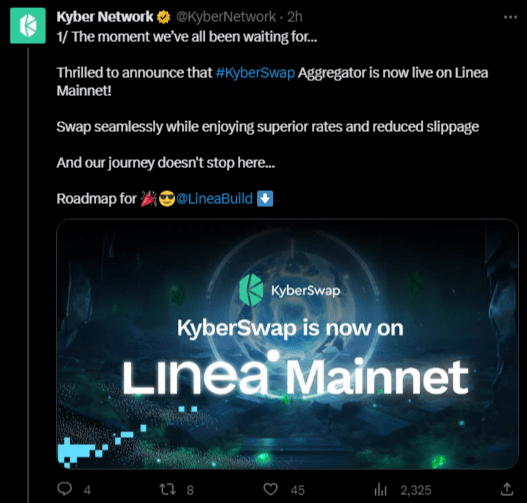 شبكة Kyber تعلن عن شراكتها مع شبكة Linea