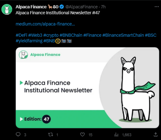 صورة لأحدث تويتات منصة Alpaca