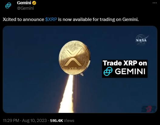 منصة Gemini تعلن إدراج عملة XRP