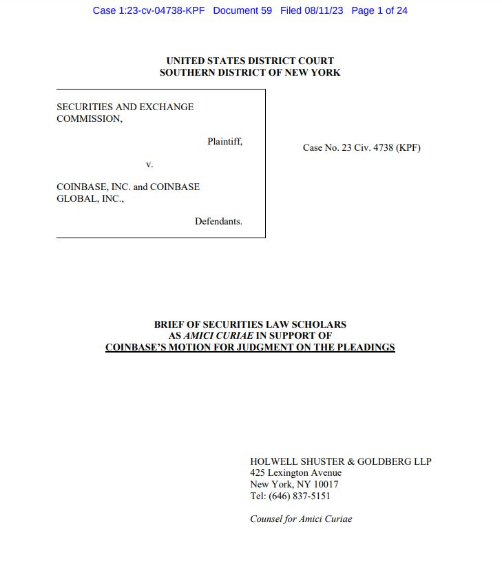 لقطة من شهادة القانونيين المكونة من 24 صفحة لصالح منصة Coinbase