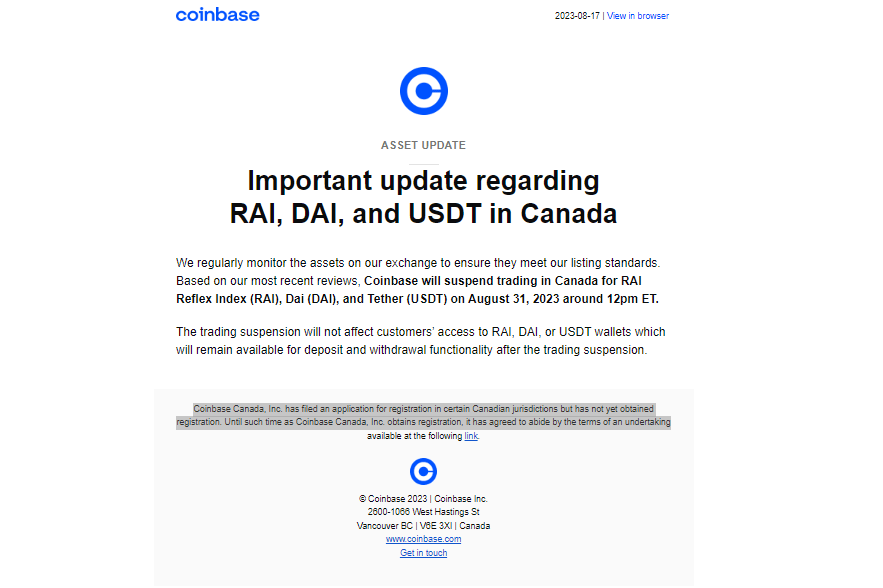 منصة Coinbase تعلق تداول USDT