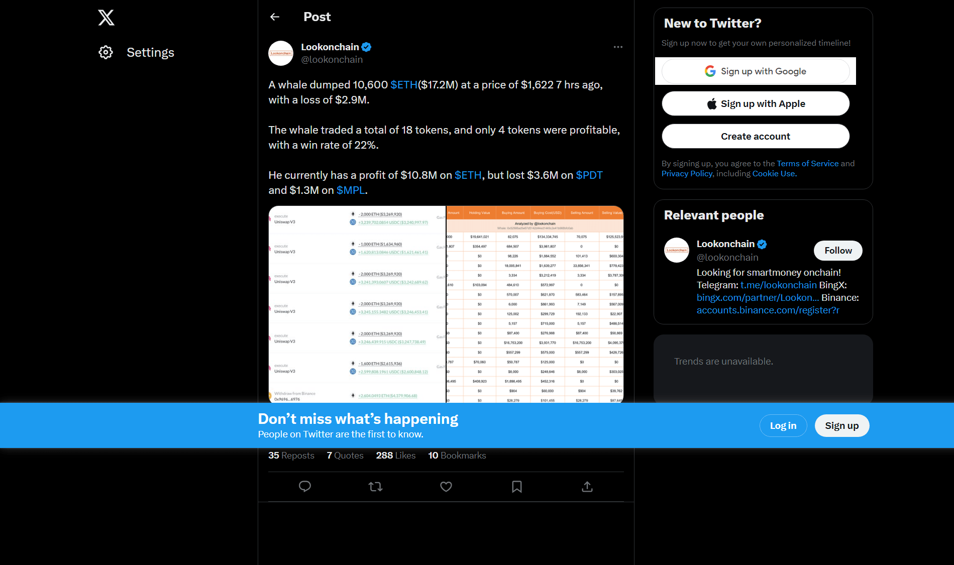 منصة تتبع المعاملات الكبيرة Lookonchain