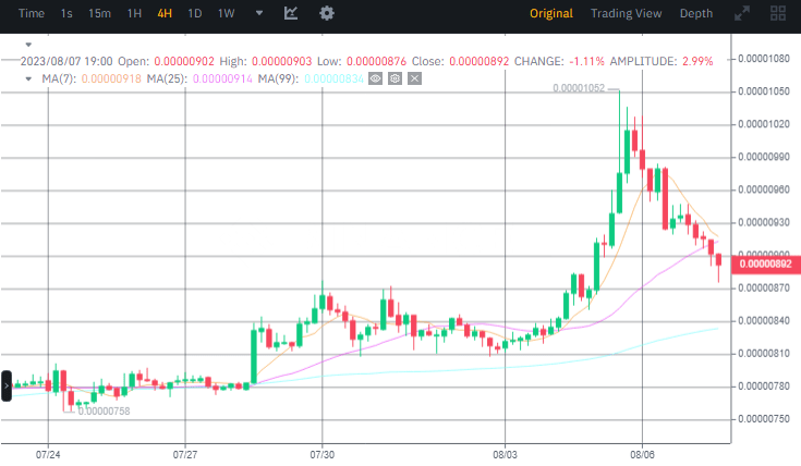 سعر عملة SHIB وفق بيانات منصة بينانس.