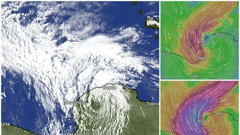 صور الأقمار الصناعية للعاصفة دانيال فوق الأراضي الليبية