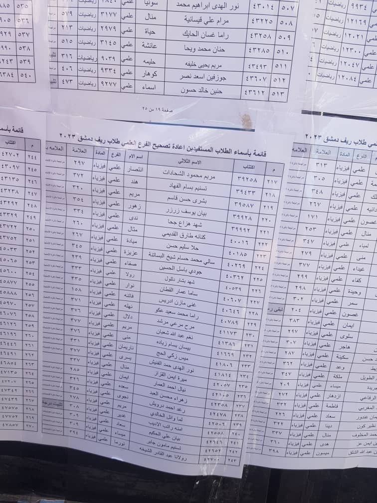 الطلاب المستفيدين من الاعتراضات في محافظة ريف دمشق الدورة الثانية 2023 31