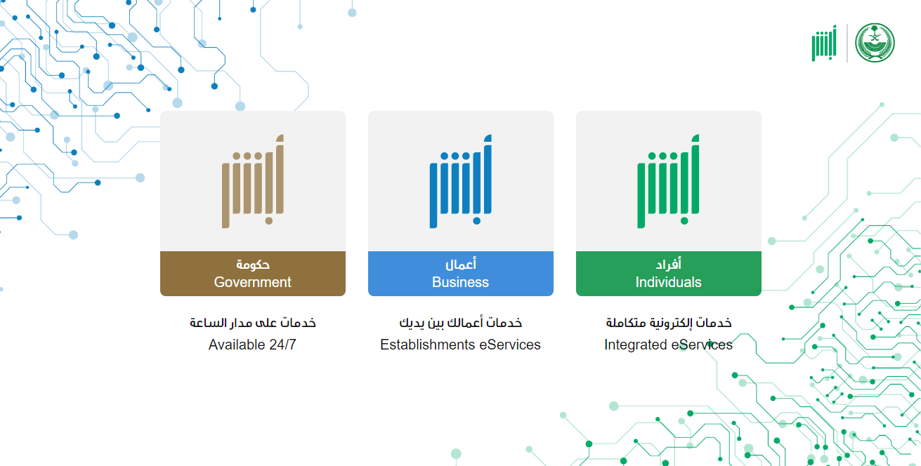 صورة واجهة الموقع الرسمي لمنصة أبشر السعودية