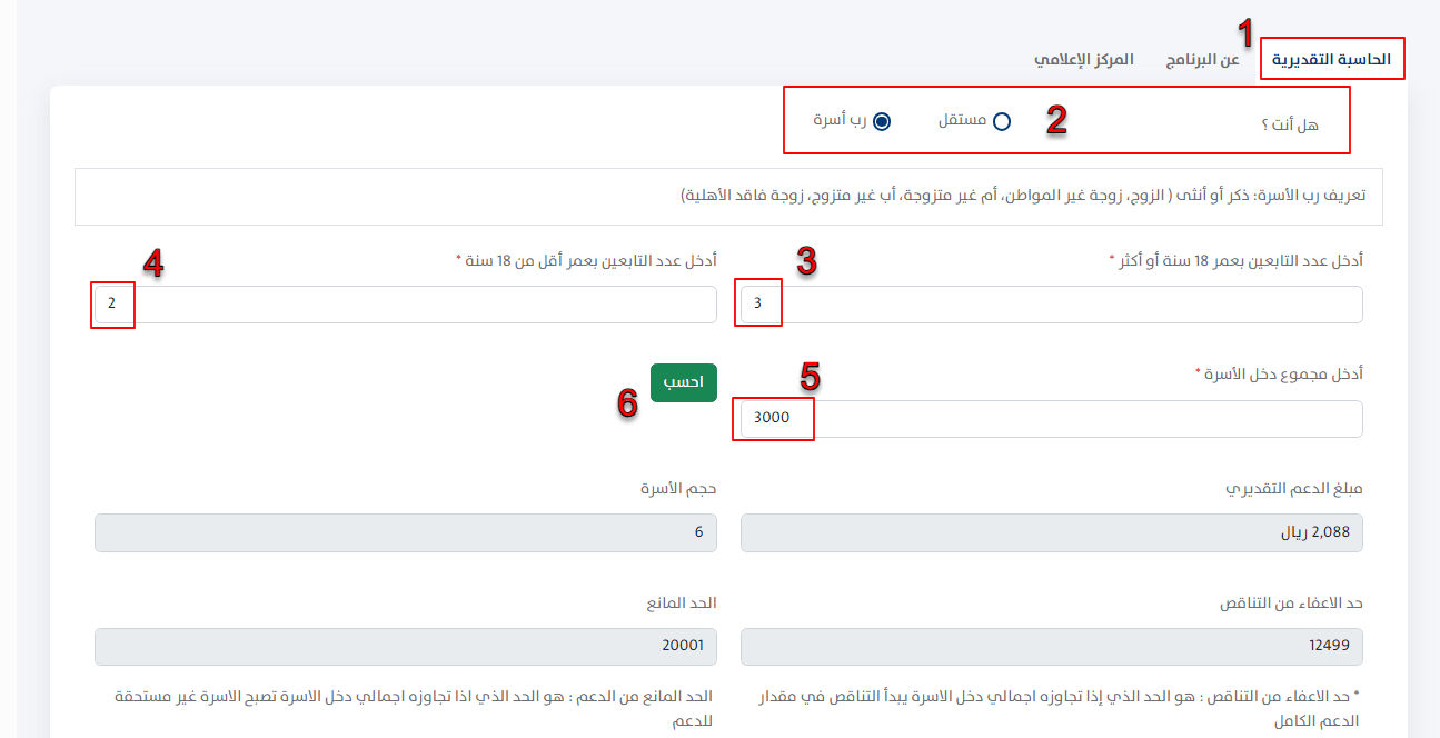 إدخال البيانات إلى الحاسبة التقديرية