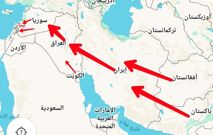 خريطة تظهر الدول التي ستشارك في الحرب مع لبنان ضد إسرائيل