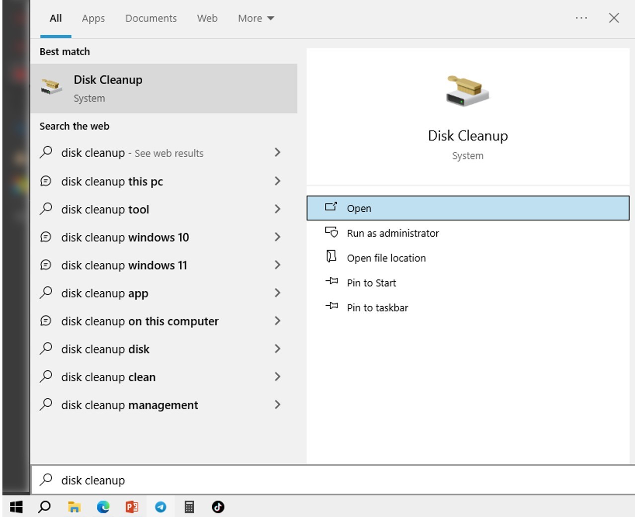 طرق تفريغ مساحة على الهارد باستخدام منظف القرص disk cleanup - الخطوة الأولى