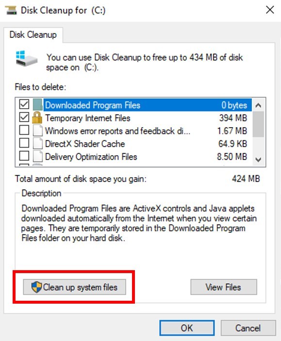 طرق تفريغ مساحة على الهارد باستخدام منظف القرص disk cleanup - الخطوة الثالثة